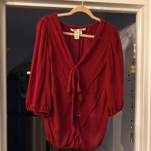 Max Studio Red 3/4 Sleeve Tie Front Blouse